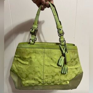 Vintage Coach Y2K Signature Logo Green Canvas Suede Satchel 6830
